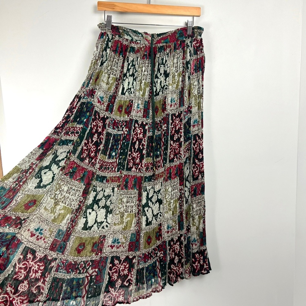Vtg Bantu Broomstick Maxi Skirt Cotton Floral Tassel OS Peasant Boho Patchwork